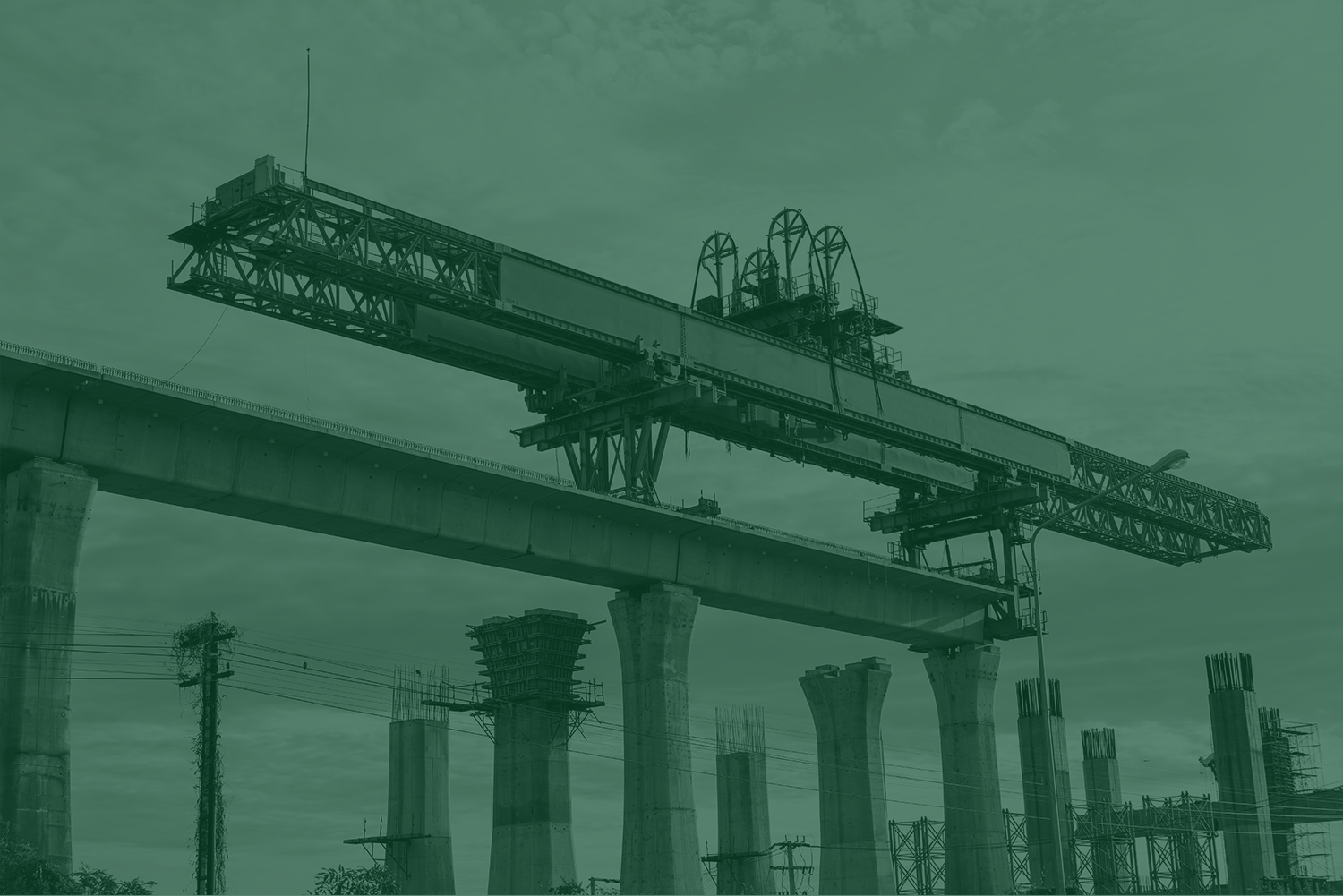 Bridge pillars and crane